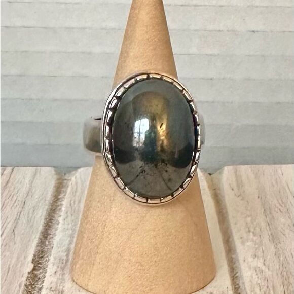 Silver and palladium hematite ring - Picture 1 of 6